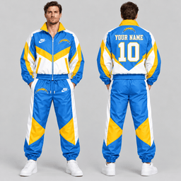 Los Angeles Chargers | Premium NFL Custom Name Number Chevron Colorblock Zip Up Jacket & Matching Jogger Tracksuit NDN cover