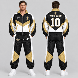 New Orleans Saints | Premium NFL Custom Name Number Chevron Colorblock Zip Up Jacket & Matching Jogger Tracksuit NDN cover
