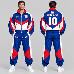New York Giants | Premium NFL Custom Name Number Chevron Colorblock Zip Up Jacket & Matching Jogger Tracksuit NDN cover