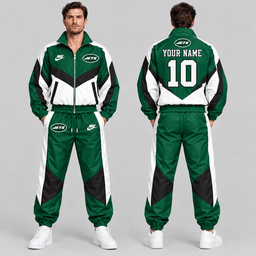 New York Jets | Premium NFL Custom Name Number Chevron Colorblock Zip Up Jacket & Matching Jogger Tracksuit NDN cover