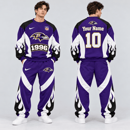 Baltimore Ravens | Premium NFL Custom Name Number Flame Graphic Crewneck Sweatshirt & Wide Leg Jogger Pants Set NDN cover