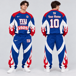 New York Giants | Premium NFL Custom Name Number Flame Graphic Crewneck Sweatshirt & Wide Leg Jogger Pants Set NDN cover