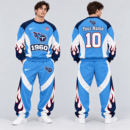 Tennessee Titans | Premium NFL Custom Name Number Flame Graphic Crewneck Sweatshirt & Wide Leg Jogger Pants Set NDN cover