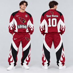 Arizona Cardinals | Premium NFL Custom Name Number Flame Graphic Crewneck Sweatshirt & Wide Leg Jogger Pants Set NDN cover