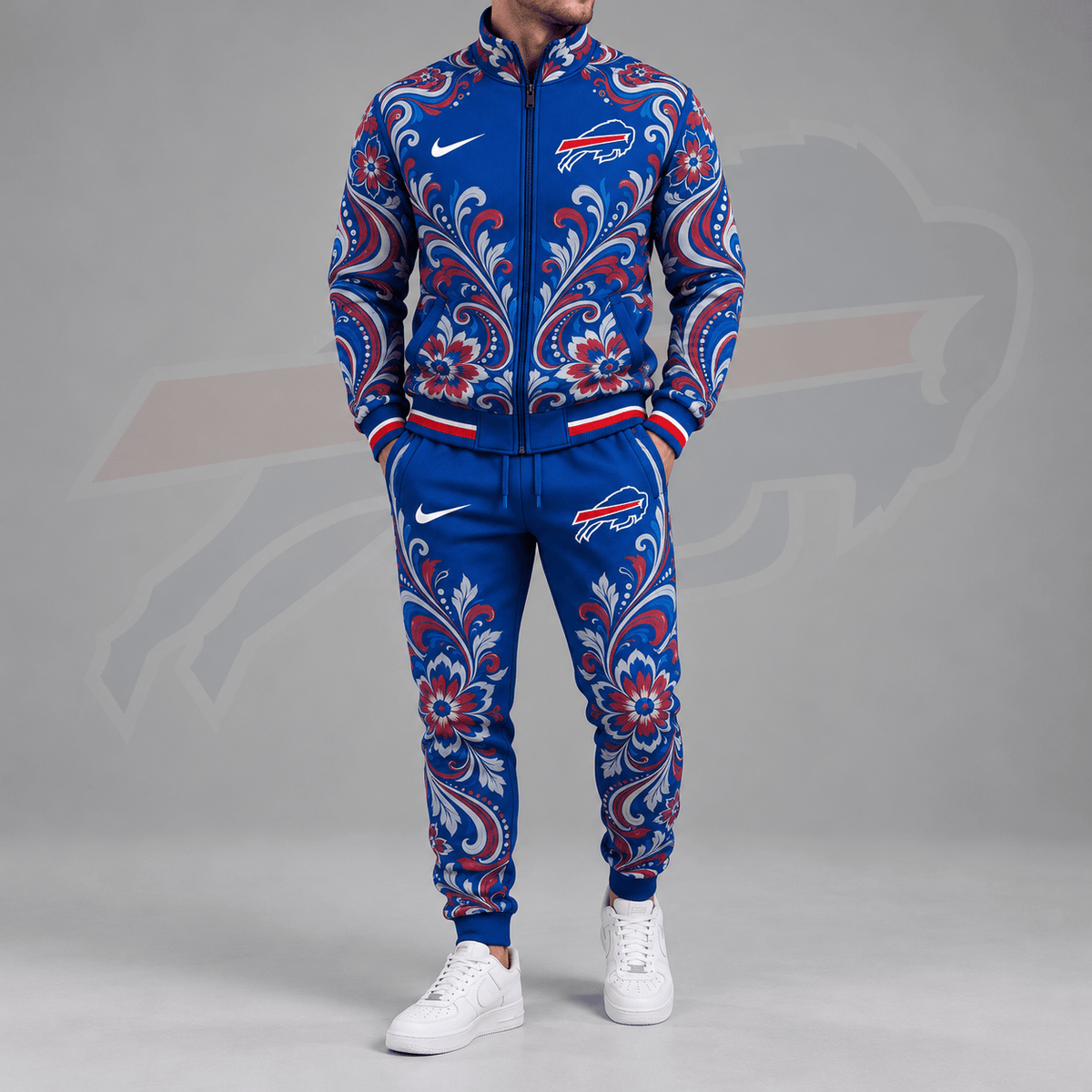 Buffalo Bills | Premium NFL Ornamental Floral Paisley Full Zip Jacket & Matching Jogger Pants Tracksuit Set NDN cover