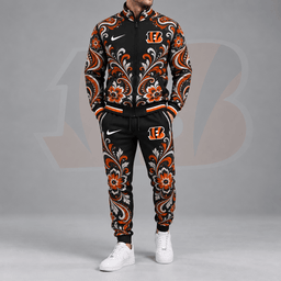 Cincinnati Bengals | Premium NFL Ornamental Floral Paisley Full Zip Jacket & Matching Jogger Pants Tracksuit Set NDN cover