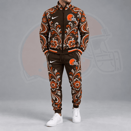 Cleveland Browns | Premium NFL Ornamental Floral Paisley Full Zip Jacket & Matching Jogger Pants Tracksuit Set NDN cover
