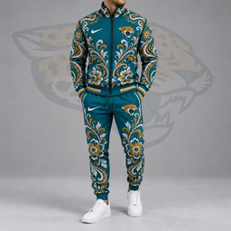 Jacksonville Jaguars | Premium NFL Ornamental Floral Paisley Full Zip Jacket & Matching Jogger Pants Tracksuit Set NDN cover