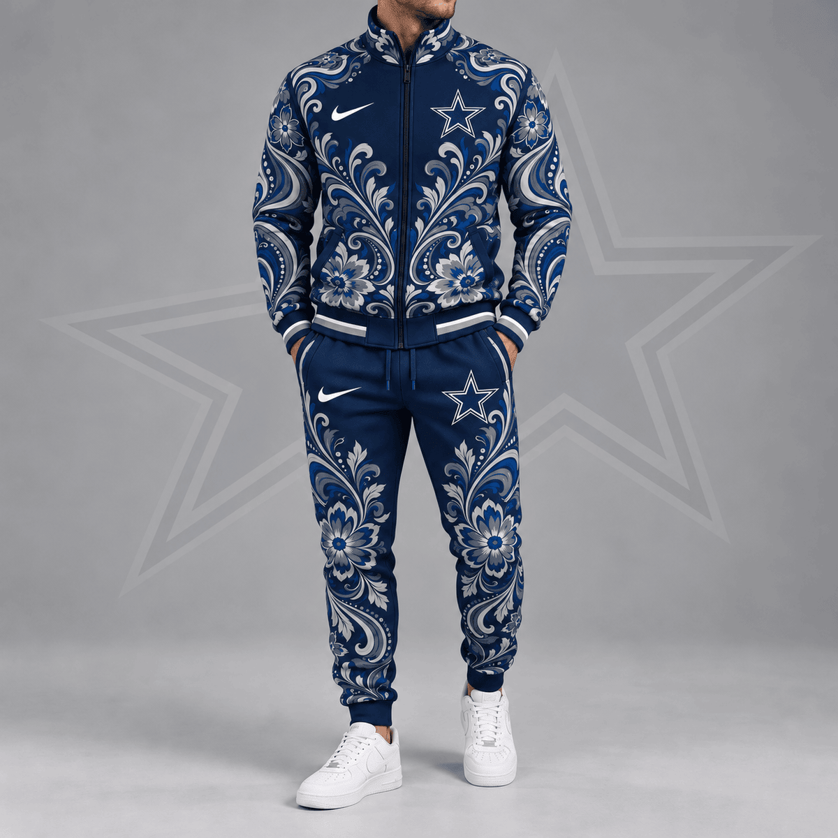 Dallas Cowboys | Premium NFL Ornamental Floral Paisley Full Zip Jacket & Matching Jogger Pants Tracksuit Set NDN cover