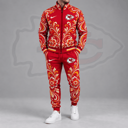 Kansas City Chiefs | Premium NFL Ornamental Floral Paisley Full Zip Jacket & Matching Jogger Pants Tracksuit Set NDN cover