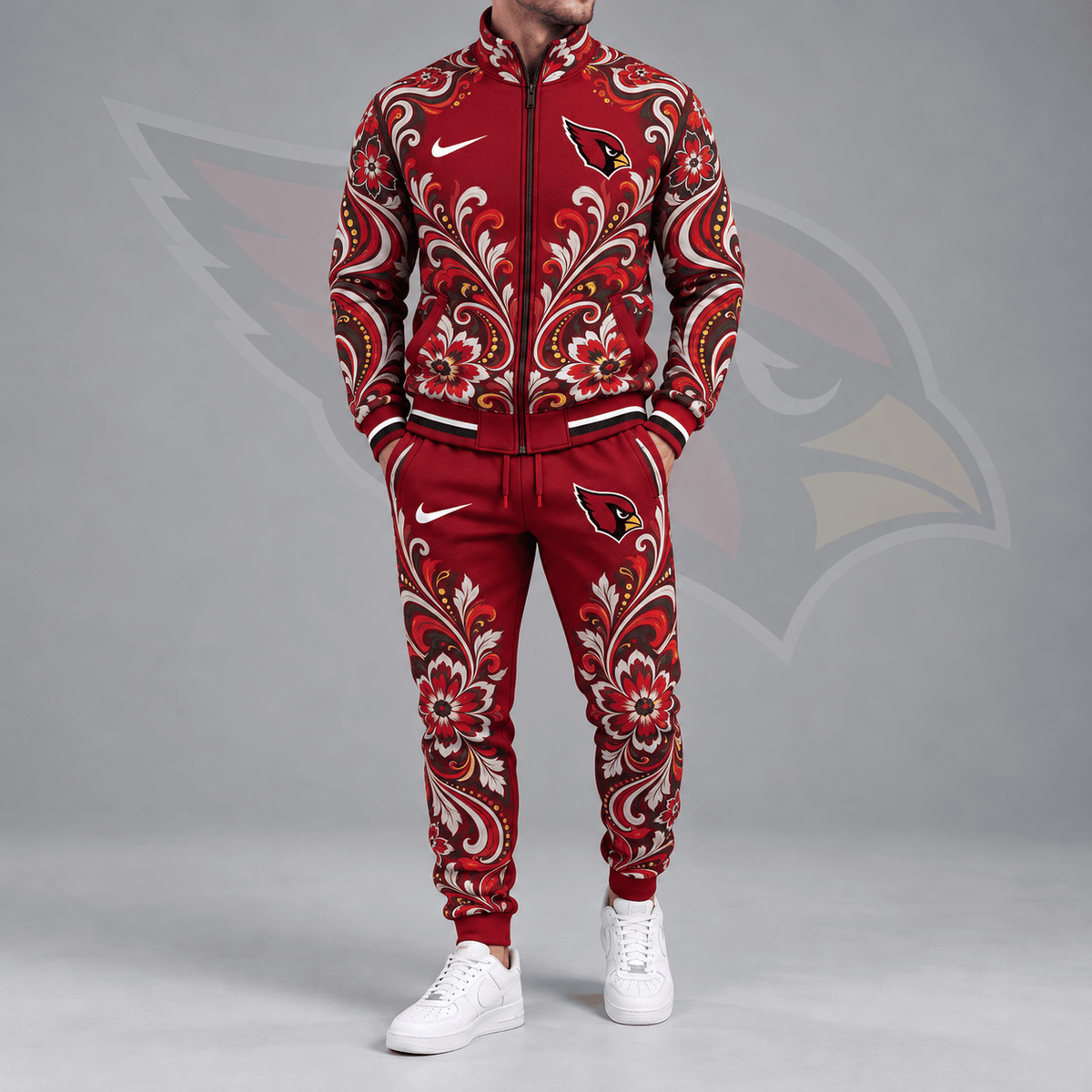 Arizona Cardinals | Premium NFL Ornamental Floral Paisley Full Zip Jacket & Matching Jogger Pants Tracksuit Set NDN cover