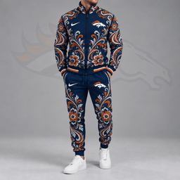Denver Broncos | Premium NFL Ornamental Floral Paisley Full Zip Jacket & Matching Jogger Pants Tracksuit Set NDN cover