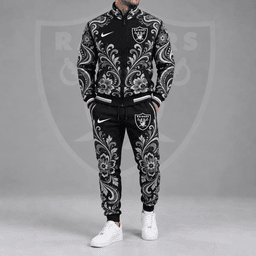 Las Vegas Raiders | Premium NFL Ornamental Floral Paisley Full Zip Jacket & Matching Jogger Pants Tracksuit Set NDN cover