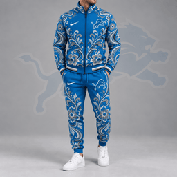 Detroit Lions | Premium NFL Ornamental Floral Paisley Full Zip Jacket & Matching Jogger Pants Tracksuit Set NDN cover