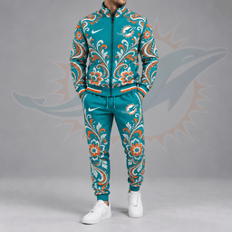 Miami Dolphins | Premium NFL Ornamental Floral Paisley Full Zip Jacket & Matching Jogger Pants Tracksuit Set NDN cover