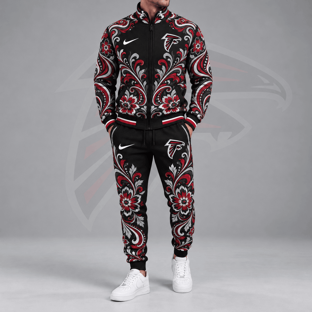 Atlanta Falcons | Premium NFL Ornamental Floral Paisley Full Zip Jacket & Matching Jogger Pants Tracksuit Set NDN cover