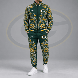 Green Bay Packers | Premium NFL Ornamental Floral Paisley Full Zip Jacket & Matching Jogger Pants Tracksuit Set NDN cover