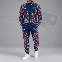 New England Patriots | Premium NFL Ornamental Floral Paisley Full Zip Jacket & Matching Jogger Pants Tracksuit Set NDN cover