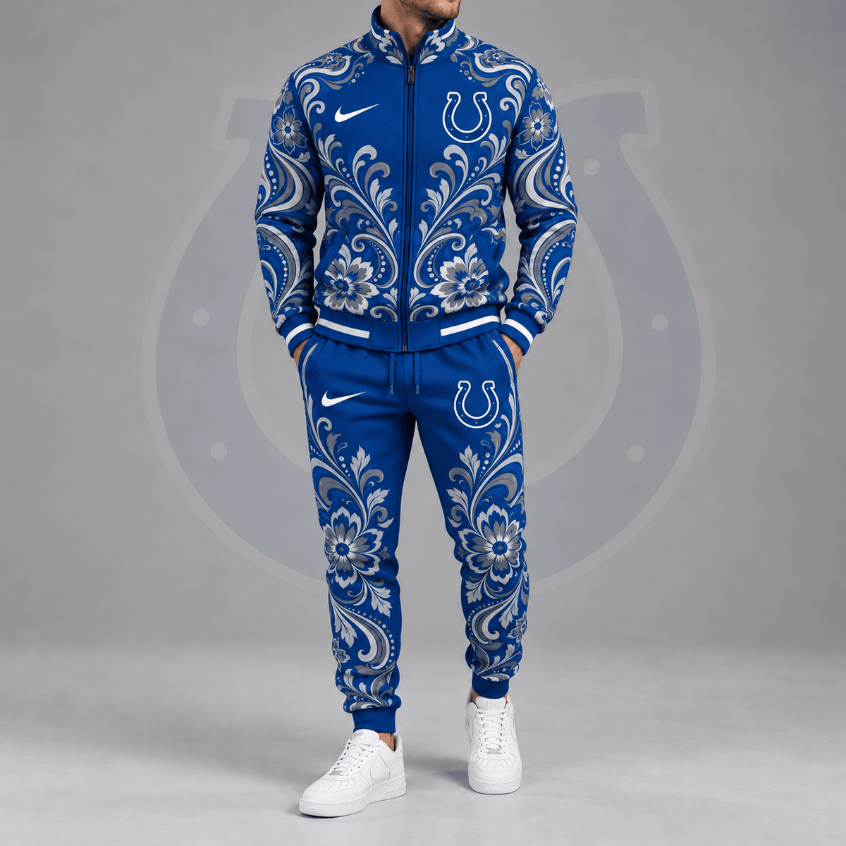 Indianapolis Colts | Premium NFL Ornamental Floral Paisley Full Zip Jacket & Matching Jogger Pants Tracksuit Set NDN cover