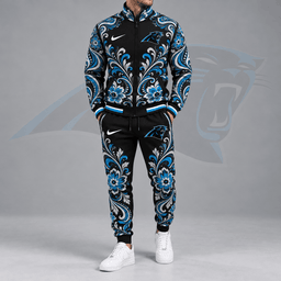 Carolina Panthers | Premium NFL Ornamental Floral Paisley Full Zip Jacket & Matching Jogger Pants Tracksuit Set NDN cover