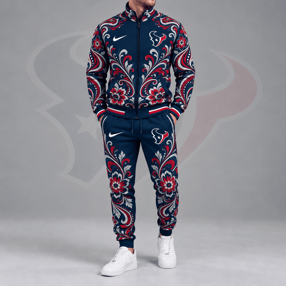 Houston Texans | Premium NFL Ornamental Floral Paisley Full Zip Jacket & Matching Jogger Pants Tracksuit Set NDN cover
