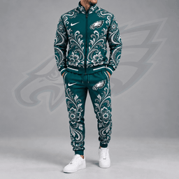 Philadelphia Eagles | Premium NFL Ornamental Floral Paisley Full Zip Jacket & Matching Jogger Pants Tracksuit Set NDN cover