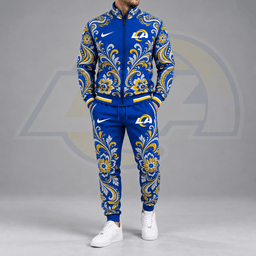 Los Angeles Rams | Premium NFL Ornamental Floral Paisley Full Zip Jacket & Matching Jogger Pants Tracksuit Set NDN cover