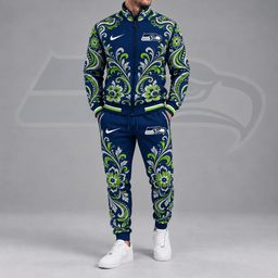 Seattle Seahawks | Premium NFL Ornamental Floral Paisley Full Zip Jacket & Matching Jogger Pants Tracksuit Set NDN cover