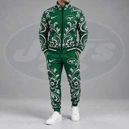 New York Jets | Premium NFL Ornamental Floral Paisley Full Zip Jacket & Matching Jogger Pants Tracksuit Set NDN cover