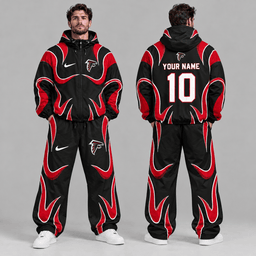 Atlanta Falcons | Premium NFL Personalized Name Number Abstract Wave Hooded Windbreaker Jacket & Wide Leg Pants Set NDN cover