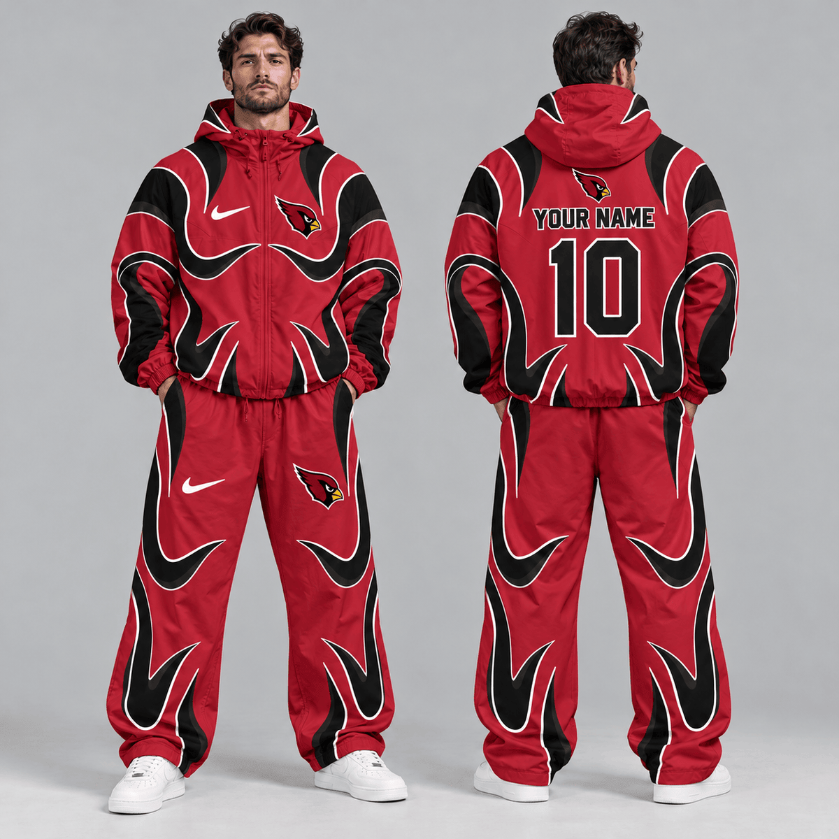 San Francisco 49ers | Premium NFL Personalized Name Number Abstract Wave Hooded Windbreaker Jacket & Wide Leg Pants Set NDN cover