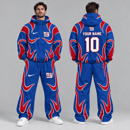 New York Giants | Premium NFL Personalized Name Number Abstract Wave Hooded Windbreaker Jacket & Wide Leg Pants Set NDN cover