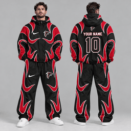 New England Patriots | Premium NFL Personalized Name Number Abstract Wave Hooded Windbreaker Jacket & Wide Leg Pants Set NDN cover