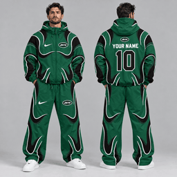 New York Jets | Premium NFL Personalized Name Number Abstract Wave Hooded Windbreaker Jacket & Wide Leg Pants Set NDN cover