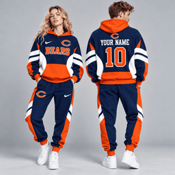 Chicago Bears | Premium NFL Personalized Name Number Varsity Colorblock Pullover Hoodie & Matching Jogger Pants Set NDN cover