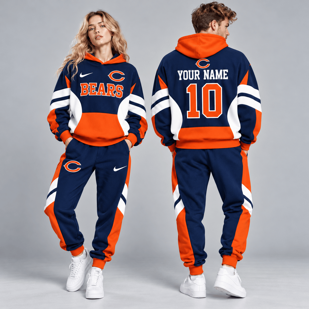 Chicago Bears | Premium NFL Personalized Name Number Varsity Colorblock Pullover Hoodie & Matching Jogger Pants Set NDN cover
