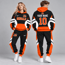 Cincinnati Bengals | Premium NFL Personalized Name Number Varsity Colorblock Pullover Hoodie & Matching Jogger Pants Set NDN cover