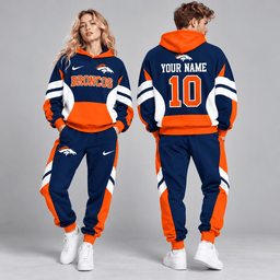 Denver Broncos | Premium NFL Personalized Name Number Varsity Colorblock Pullover Hoodie & Matching Jogger Pants Set NDN cover