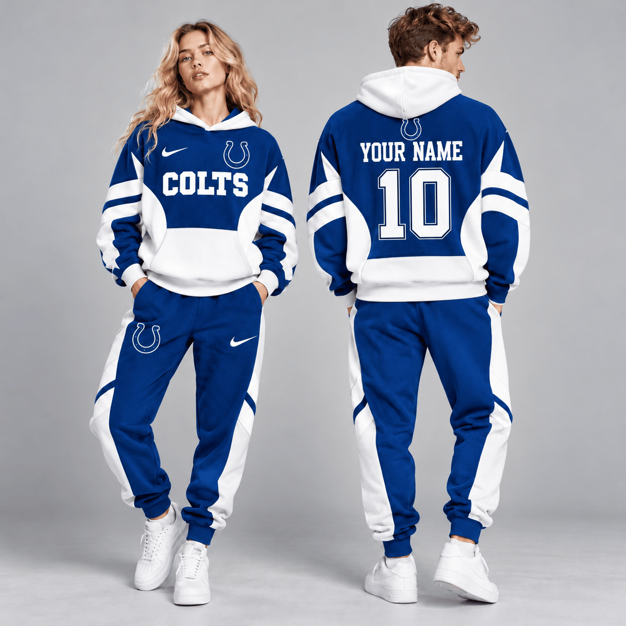 Indianapolis Colts | Premium NFL Personalized Name Number Varsity Colorblock Pullover Hoodie & Matching Jogger Pants Set NDN cover