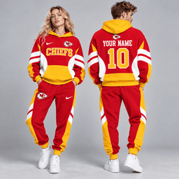Kansas City Chiefs | Premium NFL Personalized Name Number Varsity Colorblock Pullover Hoodie & Matching Jogger Pants Set NDN cover