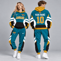 Jacksonville Jaguars | Premium NFL Personalized Name Number Varsity Colorblock Pullover Hoodie & Matching Jogger Pants Set NDN cover