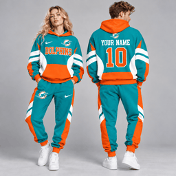 Miami Dolphins | Premium NFL Personalized Name Number Varsity Colorblock Pullover Hoodie & Matching Jogger Pants Set NDN cover