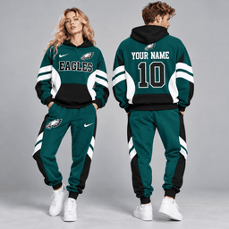 Philadelphia Eagles | Premium NFL Personalized Name Number Varsity Colorblock Pullover Hoodie & Matching Jogger Pants Set NDN cover