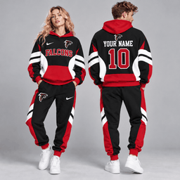 Atlanta Falcons | Premium NFL Personalized Name Number Varsity Colorblock Pullover Hoodie & Matching Jogger Pants Set NDN cover