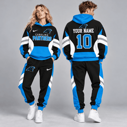 Carolina Panthers | Premium NFL Personalized Name Number Varsity Colorblock Pullover Hoodie & Matching Jogger Pants Set NDN cover