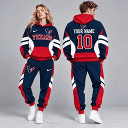 Houston Texans | Premium NFL Personalized Name Number Varsity Colorblock Pullover Hoodie & Matching Jogger Pants Set NDN cover