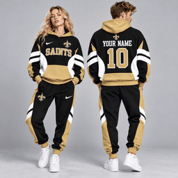 New Orleans Saints | Premium NFL Personalized Name Number Varsity Colorblock Pullover Hoodie & Matching Jogger Pants Set NDN cover