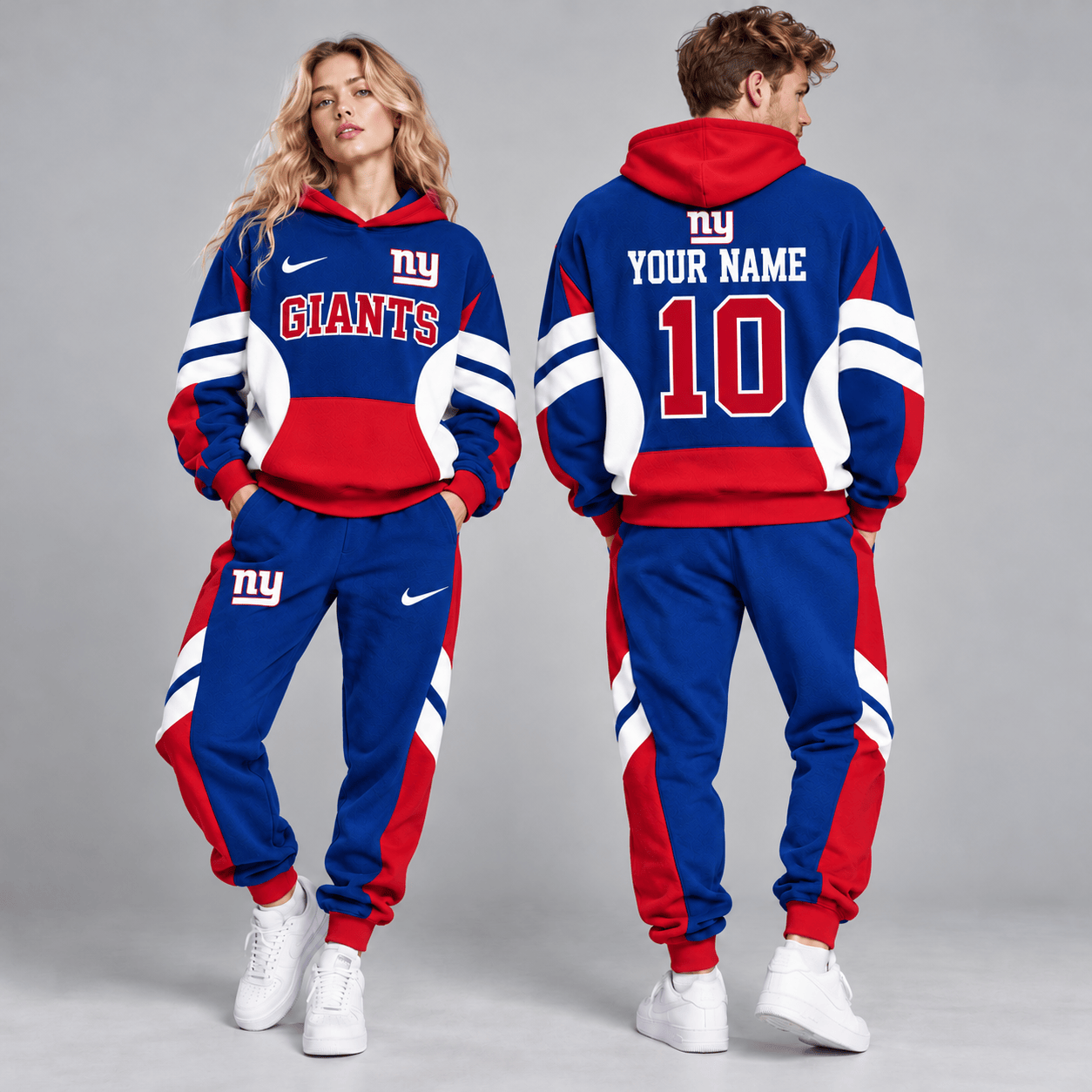 New York Giants | Premium NFL Personalized Name Number Varsity Colorblock Pullover Hoodie & Matching Jogger Pants Set NDN cover