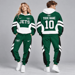 New York Jets | Premium NFL Personalized Name Number Varsity Colorblock Pullover Hoodie & Matching Jogger Pants Set NDN cover