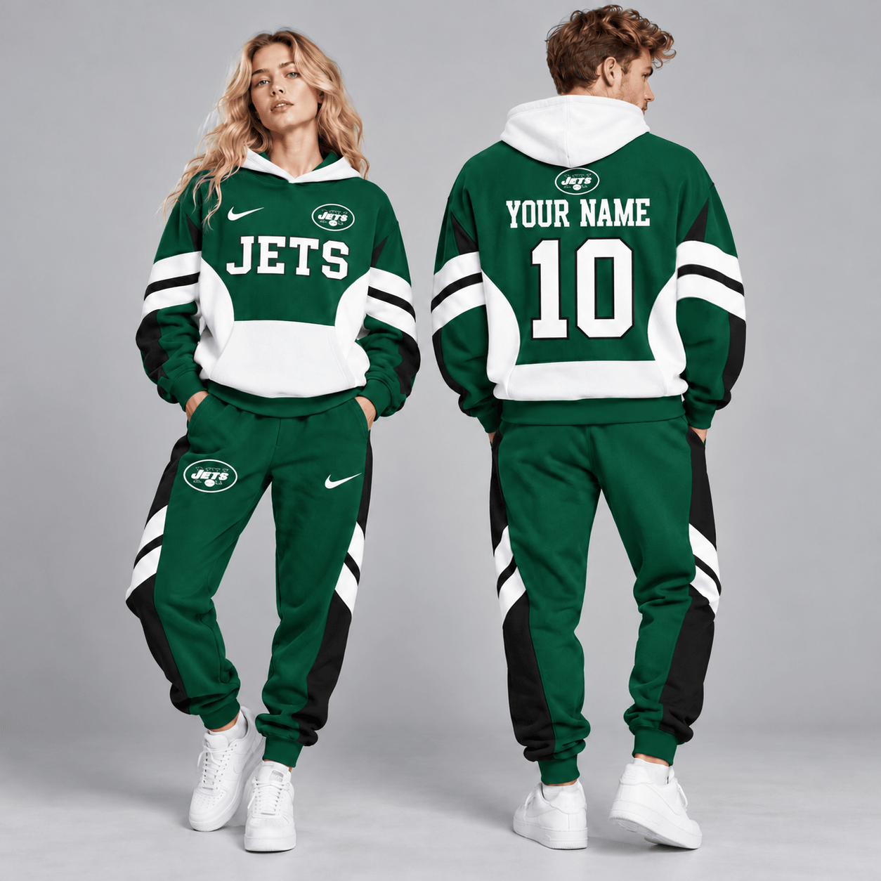 New York Jets | Premium NFL Personalized Name Number Varsity Colorblock Pullover Hoodie & Matching Jogger Pants Set NDN cover
